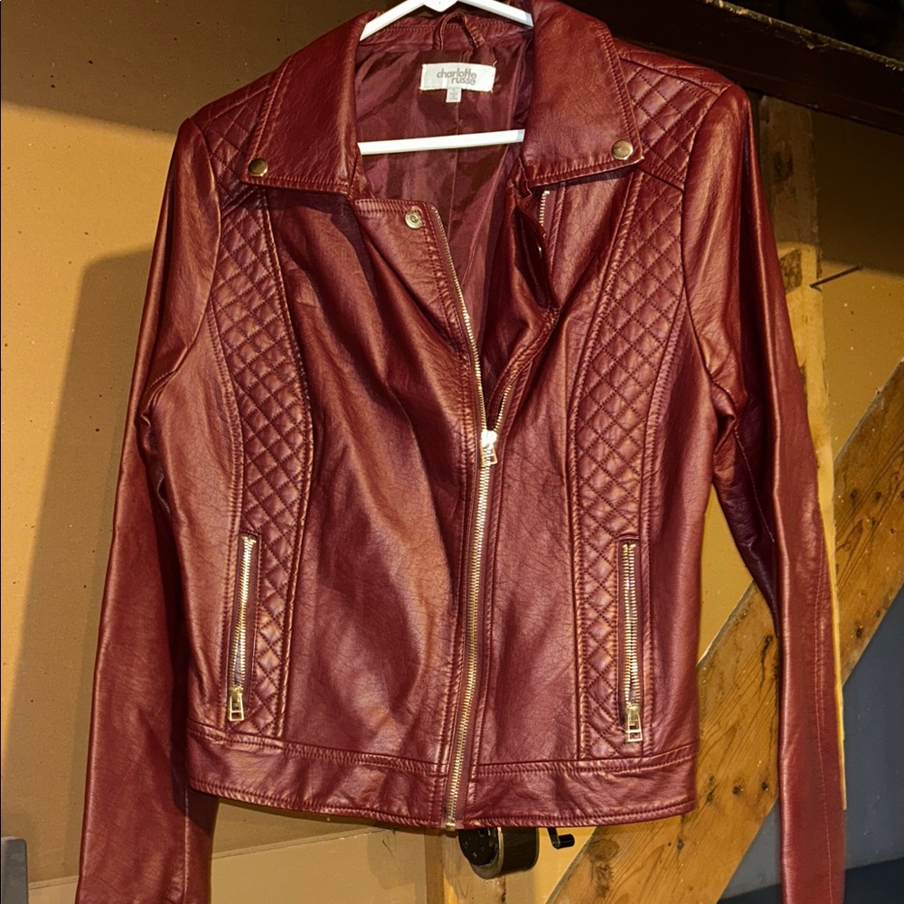 Charlotte Russe Maroon Quilted Leather Jacket